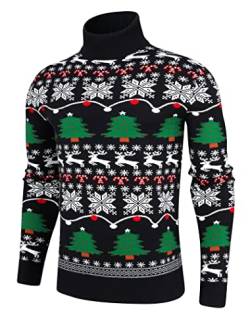 AIDEAONE Pullover Herren Christmas Sweater Rollkragen Turtleneck Strickpullover Stehkragen Pullover Sweater Weihnachtspullover Feinstrick Rollkragenpullover von AIDEAONE