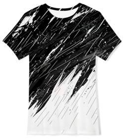 AIDEAONE Tshirts für Kinder Jungen T-Shirts Sommer Tops Schwarz und Weiß Drucken T-Shirt (L) von AIDEAONE