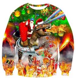 AIDEAONE Unisex Herren Damen Weihnachten 3D Dinosaurier Pullover Rundhals Sweatshirt von AIDEAONE