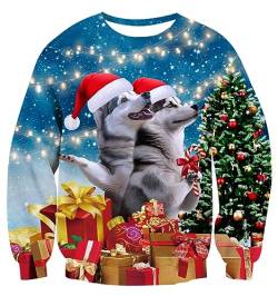AIDEAONE Unisex Weihnachten 3D Hund Pullover Rundhals Sweatshirt von AIDEAONE