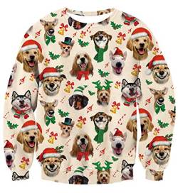 AIDEAONE Weihnachten 3D Hundeier Pullover Rundhals Sweatshirt Grün von AIDEAONE