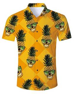 Aidaone Herren Hawaii-Hemd mit Knopfleiste, normale Passform, Strand Gr. L, Ananasgelb von AIDEAONE