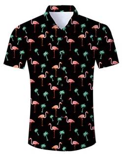 Aidaone Herren Hawaii-Hemd mit Knopfleiste, normale Passform, Strand Gr. XL, Flamingo Black 3 von AIDEAONE