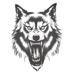 5 Blätter Grauer Wolfskopf Tattoo Aufkleber Wasserdichte Männliche Kreative Totem Brust Wolfskopf Simulation Tattoo Tattoo Aufkleber von AIDEMEI