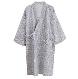 Schlafrock Kimono Herren Damen Loose Casual Home Pyjamas für Herren Nachtwäsche Schlafrock Schlafanzug Baumwolle Weich Langarm Bademantel Lang Schlafmantel Morgenmantel Japanische Saunamantel von AIDIER