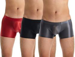 AIEOE 3 PCS Herren Boxer Shorts für Sex Sexy Slip mit Niedriger Taille Transparent im Schritt Größe XXL Grün+Blau+Braun von AIEOE