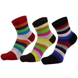 AIEOE 3 Paar Damen Zehensocken Fünf Finger Socken Baumwolle Bunte Gestreift Socken Sport Toe Socks von AIEOE