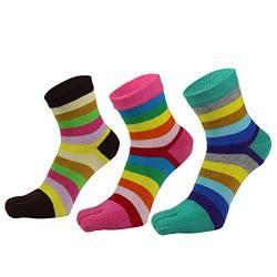 AIEOE 3 Paar Frauen Mädchen Fünf Zehensocken Baumwolle Bunte Streifen Socken Sport Laufen Socken von AIEOE