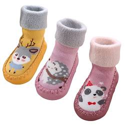 AIEOE 3 Paar Niedliche Antirutsch Kindersocken Knöchelsocken Baumwollsocken Cartoon Atmungsaktive Kinder Stoppersocken Krabbelsocken für Neugeborene Baby Jungen Mädchen 13CM/12-18 Monate von AIEOE