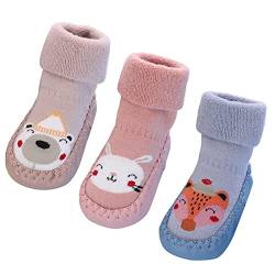 AIEOE 3 Paar Niedliche Antirutsch Kindersocken Knöchelsocken Baumwollsocken Cartoon Atmungsaktive Kinder Stoppersocken Krabbelsocken für Neugeborene Baby Jungen Mädchen 13CM/12-18 Monate von AIEOE