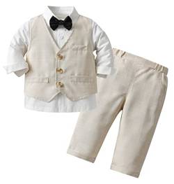 AIEOE 3 STÜCKE Neugeborenes Baby Taufanzug Hemd Jacke Hose Fliege Mit Langen Ärmeln Geeignet von 1-2 Jahren Beige von AIEOE