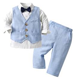 AIEOE 3 STÜCKE Neugeborenes Baby Taufanzug Hemd Jacke Hose Fliege Mit Langen Ärmeln Geeignet von 3-4 Jahren Blau von AIEOE