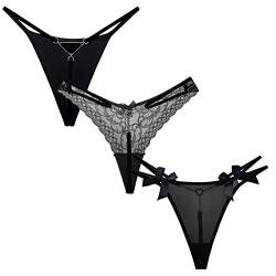 AIEOE 3er Pack Spitze Strings Tangas Damen Baumwolle Unterwäsche Sexy Thongs Kette aus Metall L von AIEOE