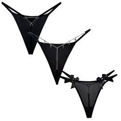 AIEOE 3er Pack Spitze Strings Tangas Damen Baumwolle Unterwäsche Sexy Thongs Kette aus Metall L von AIEOE