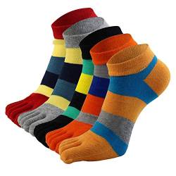 AIEOE 5 Paar Herren Fünf-Finger-Socken Freizeit Sport Sneaker Zehensocken Bunte Streifen Low Rise Socken von AIEOE