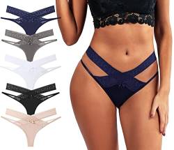 AIEOE 5er Pack Spitze String Tangas Set Unterhosen Damen Sexy V-Waist Niedrige Taille T-Förmige Slip Panties M von AIEOE