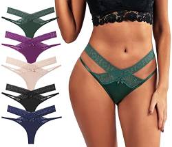 AIEOE 5er Pack Spitze String Tangas Set Unterhosen Damen Sexy V-Waist Niedrige Taille T-Förmige Slip Panties M von AIEOE