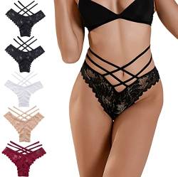 AIEOE 5er Pack Spitze String Tangas Set Unterhosen Damen Sexy V-Waist Niedrige Taille T-Förmige Slip Panties XL von AIEOE