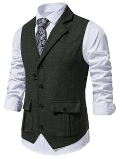 AIEOE Anzug Weste Herren Formale Hochzeit Party Weste mit Verstellbarer Rückenriegel Tweed Business Anzugwesten Dunkelgrün XL von AIEOE