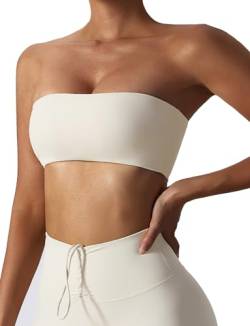 AIEOE BH Damen Ärmellos Unterstützung Bralette Crop Tube Top Workout Yoga BH Gepolsterte Herausnehmbare Größe M Beige A von AIEOE