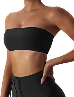 AIEOE BH Damen Ärmellos Unterstützung Bralette Crop Tube Top Workout Yoga BH Gepolsterte Herausnehmbare Größe M Schwarz A von AIEOE