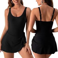 AIEOE-Badekleid Damen Bauchweg Einteiler Badeanzug Baderock Sommer Swimsuit Große Größen mit Shorts High Waist Gerafft XXXL Schwarz von AIEOE