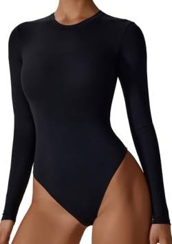 AIEOE Body Overalls Kunstturnen Damen Langarm Trikots Gymnastik Bodysuit Elastisch Ballett Größe S Schwarz von AIEOE