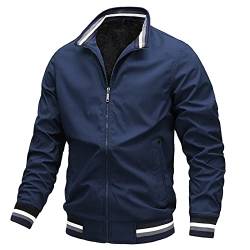 AIEOE Bomberjacke Blau Herren Winter Warm College Jacke Winddicht Sportjacke mit Gestreiftem Bund und Innentasche 4XL, EU XXL von AIEOE