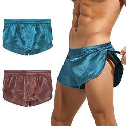 AIEOE Boxer Trunks Herren 2 Pack Sexy Unterwäsche Bequem Boxershorts für Männer Baumwolle Innenschicht Braun Türkis Herstellergröße L von AIEOE