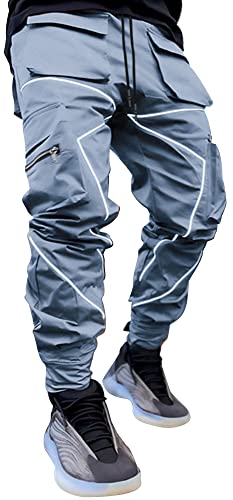 AIEOE Cargohose Herren Hip Hop Techwear Cargo Hosen mit reflektierenden Streifen Streetwear Punk Pants Joggger Jogginghose mit Taschen Gummibund - XXL von AIEOE