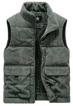 AIEOE Cordweste Herren Weste mit Futter Ärmellose Jacke Stehkragen Sleeveless Vest Dunkelgrün 01 Herstellergröße 4XL/ EU Größe XL von AIEOE