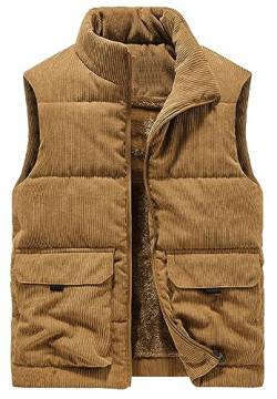 AIEOE Cordweste Herren Weste mit Futter Ärmellose Jacke Stehkragen Sleeveless Vest Khaki 01 Herstellergröße XL/EU Größe M von AIEOE