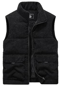 AIEOE Cordweste Herren Weste mit Futter Ärmellose Jacke Stehkragen Sleeveless Vest Schwarz 01 Herstellergröße 6XL/ EU Größe 3XL von AIEOE