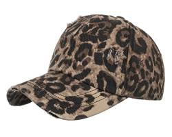 AIEOE Damen Baseball Kappe für Pferdeschwanz Baumwolle Leopard Ponytail Baseballkappe Outdoor Atmungsaktiv Sonnenhut Sonnenschutz Verstellbar Schirmmütze von AIEOE