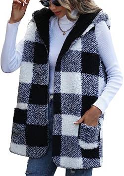 AIEOE Damen Fleece Weste Chic Elegant Ärmellose Mäntel mit Kapuze mit Taschen Bequem Warm XL von AIEOE