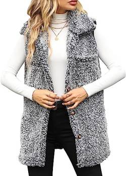 AIEOE Damen Fleece Weste Chic Elegant Ärmellose Mäntel mit Kapuze mit Taschen Bequem Warm XL von AIEOE