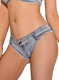 AIEOE Damen Jeans Hot Pants Stretch Denim Kurz und Sexy Mini Shorts Niedrige Taille Party Night Club Größe L Blau von AIEOE