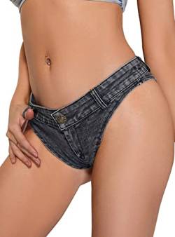 AIEOE Damen Jeans Hot Pants Stretch Denim Kurz und Sexy Mini Shorts Niedrige Taille Party Night Club Größe L Schwarz von AIEOE