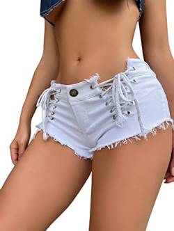 AIEOE Damen Jeans Hot Pants Stretch Denim Kurz und Sexy Mini Shorts Niedrige Taille Party Night Club Größe L Weiß von AIEOE