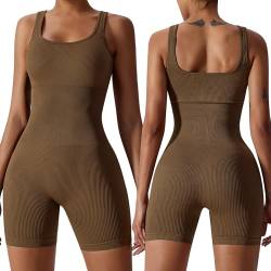 AIEOE--Damen Jumpsuit Sport Kurz Bodysuit Yoga Ballt Bodycon Nahtlos Leotard Einteiler Ärmellose Playsuit Stretch Overall M Brauen von AIEOE