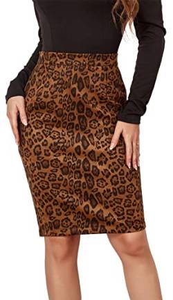 AIEOE Damen Mini Kurzer Rock Elegant Wildleder Plissiert Hoch Tailliert Ausgestattet Minirock Cocktail Größe XL Braun Leopard von AIEOE