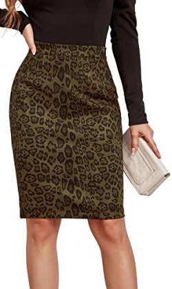 AIEOE Damen Röcke A Linie Hohe Taille Samt Kurzer Rock Minirock Sexy Winter Elegant Bleistiftrock Größe L Grün Leopard von AIEOE