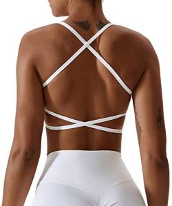 AIEOE Damen Sport BH Yoga BH Crop Top mit Gute Wirkung Rückenfrei und Nahtlos Größe L Weiß von AIEOE
