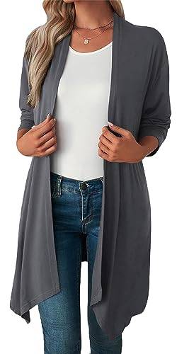 AIEOE Damen Strickjacke Sommer Leicht Strickjacke Casual Vorne Offen Cardigans für Female Grau Lange Strickjacken Einfarbig Boyfriend Strickjacke L von AIEOE