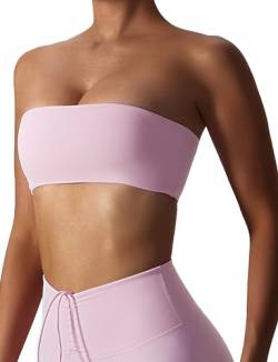 AIEOE Damen Trägerlose Sport-BHS Nahtlos Kabellos Gepolsterte Herausnehmbare Crop Tube Top Yoga Größe S Rosa A von AIEOE