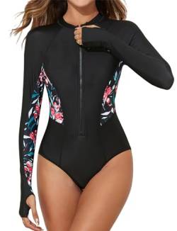 AIEOE--Einteilig Badeanzug Damen Surfanzug Frauen Bedruckter Badeanzug Schwimmanzug Rash Guard mit Bein Surfbekleidung Bademode Surfen für Sommer Schwimmen Tauchen Kleider S Elfarbig von AIEOE