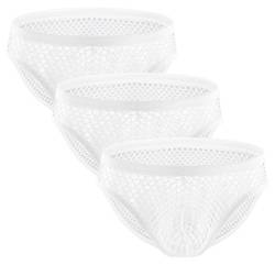 AIEOE Fishnet Briefs Herren Netz Slips Mesh Unterwäsche Durchsichtig Reizwäsche Low Rise Weiß 07 x 3 Größe M von AIEOE