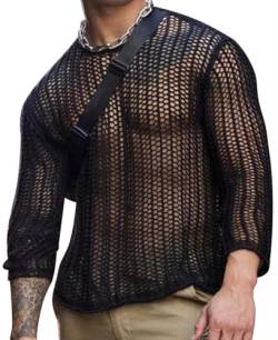 AIEOE Fishnet Oberteil Atmungsaktive Shirt Langarm Sexy Unterhemd Netzhemd Schwarz 04 EU Größe XXL/Herstellergröße 3XL von AIEOE
