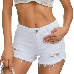 AIEOE Frauen Gerade Bein Ausgehöhlte Hosen Short Sexy Frayed Shorts Damen Jeans Mid Taille Casual Sommer Hot Clubwear Größe L Weiß F von AIEOE