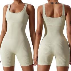 AIEOE--Gym Jumpsuit Damen Kurz Eng Bodysuit One Piece Playsuit Sportanzug Workout Bodycon Sommer Tank Top Stretch Fitness Yoga Overall XL Leinen von AIEOE